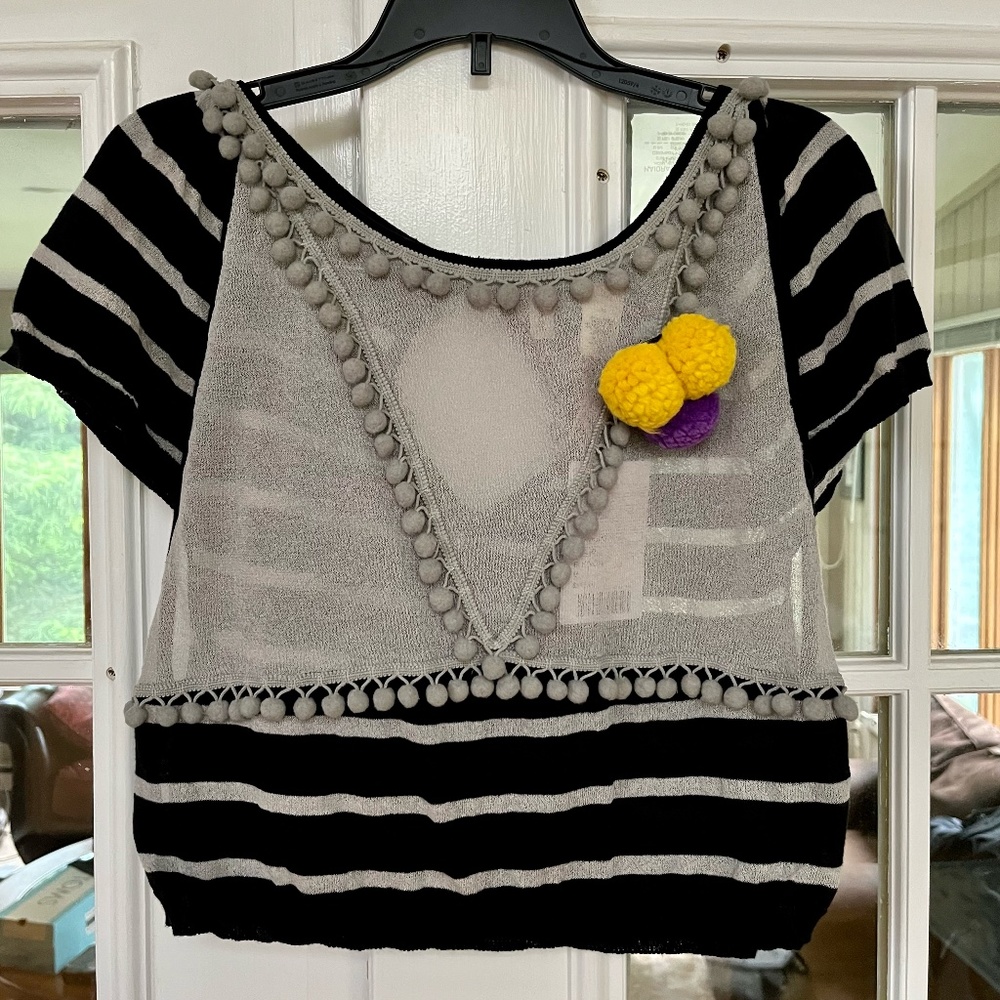 Anthropologie Vintage MOTH Black and Gray Stripe Amazing Details Medium NWT